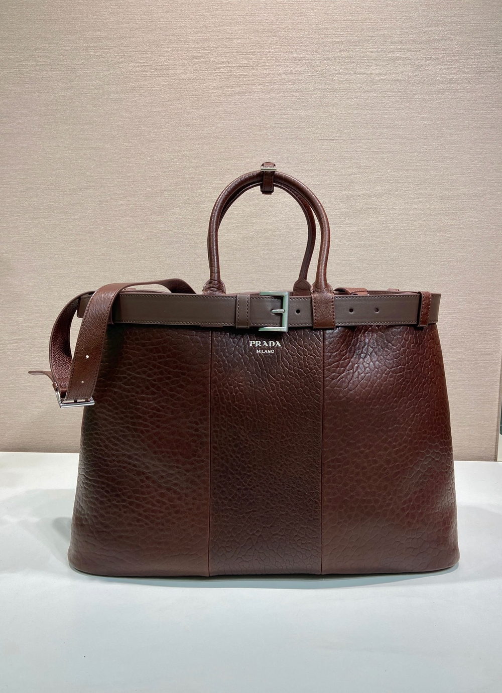 Prada Buckle Leather Bag With Belt 48 cm