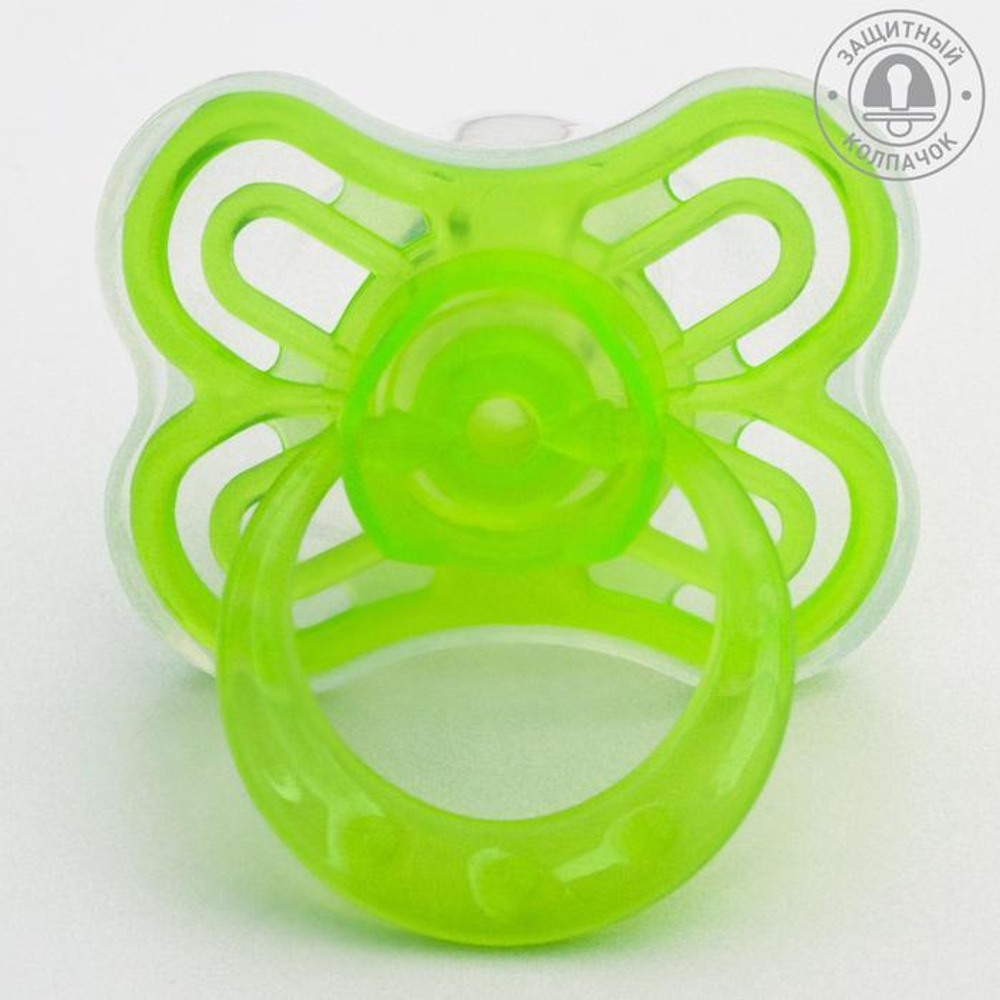 Пустышка силиконовая ортодонтическая «Бабочка» с колпачком, от 0 мес.,зеленый 2589903