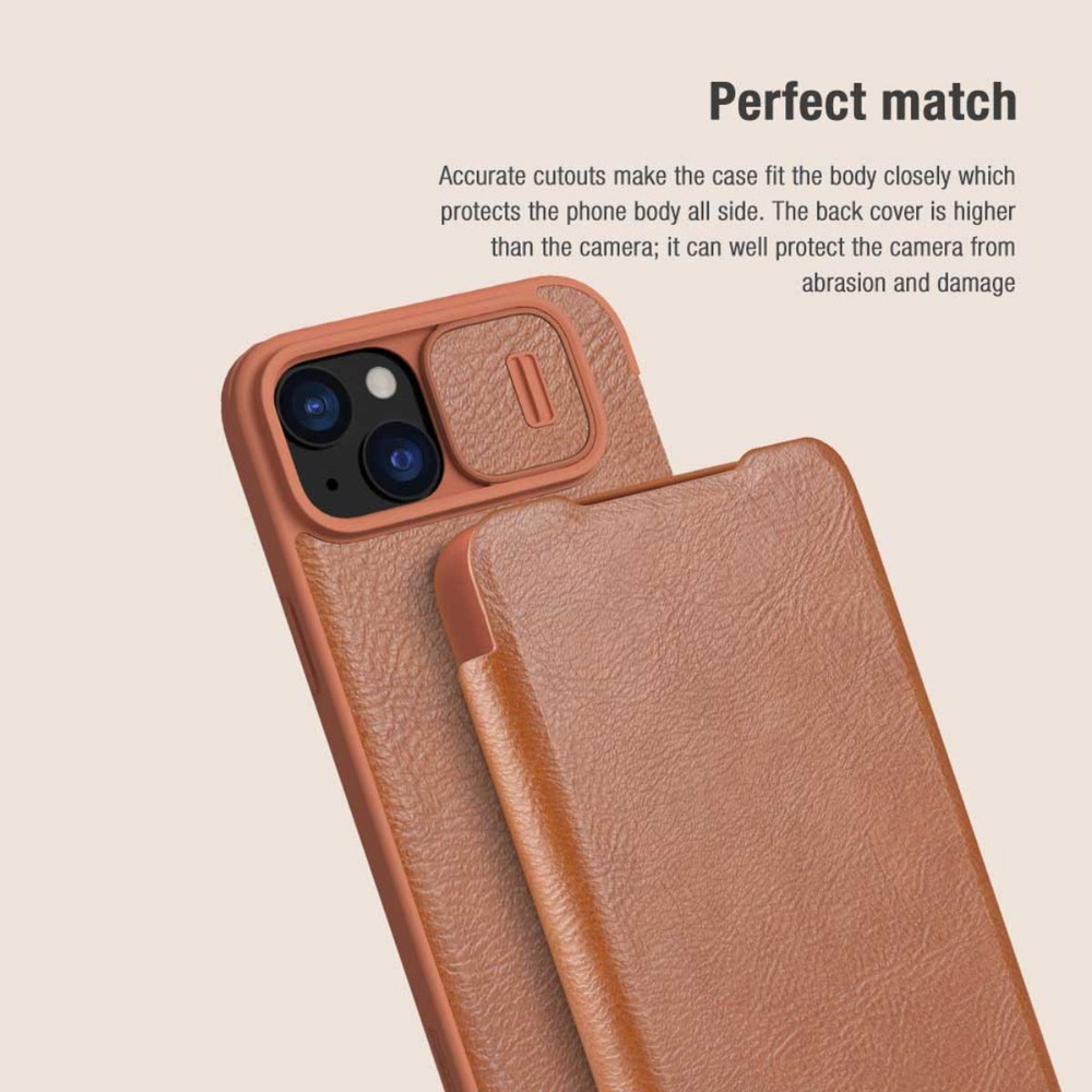 Кожаный чехол-книжка Nillkin Leather Qin Pro c защитой камеры для iPhone 15 Plus