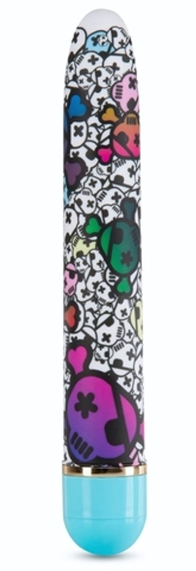 Яркий вибромассажёр с принтом Play Naughty - 17,8 см. (Цвет: разноцветный)