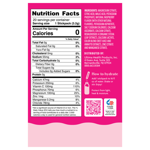 Ultima Replenisher, Смесь электролитов, малина, 20 пакетиков по 3,2 г (0,11 унции)
