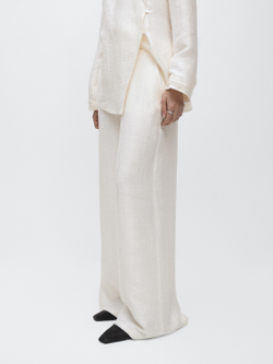 Massimo Dutti Струящиеся брюки из смесовой льняной ткани с декоративным поясом, белый