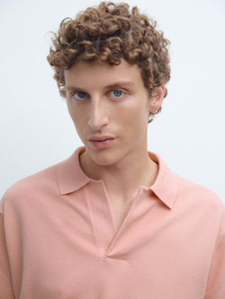 Massimo Dutti Вязаная футболка-поло с V-образным вырезом, пастельно-розовый