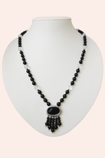 колье из чёрного агата и горного хрусталя