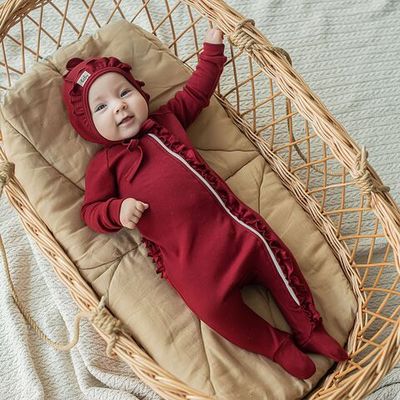 Ruffled zip-up sleepsuit 3-18 months - Cherry