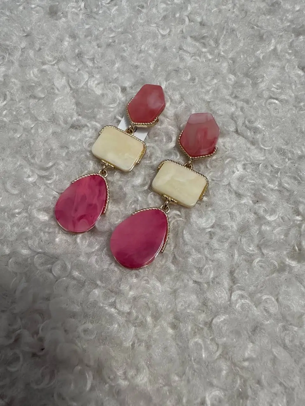 Серьги длинные розовые с белым