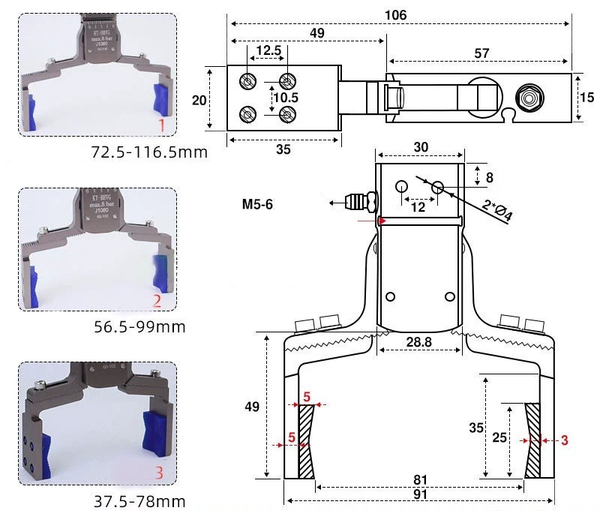 Two-claw adjustable [magnetic] kt-bhvg-60-105 side