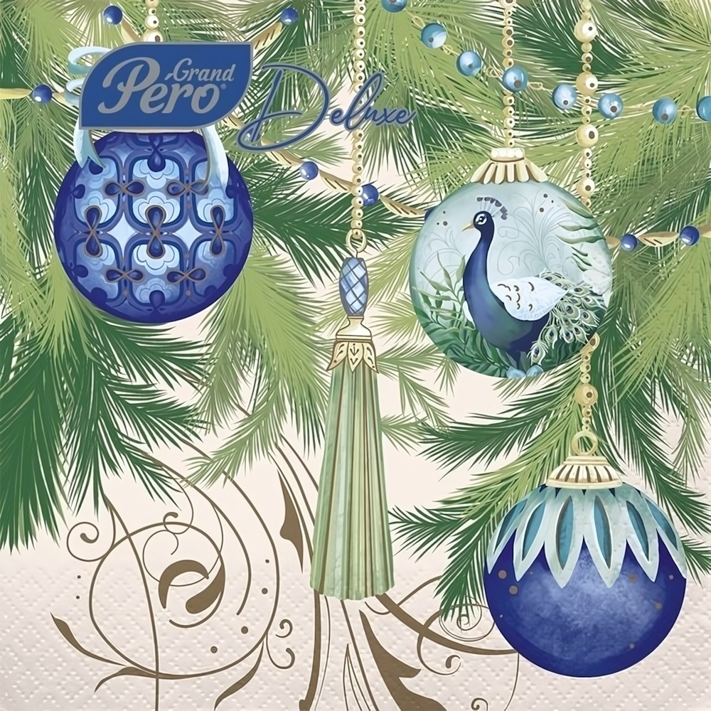 Салфетки бумажные GrandPero Deluxe 33х33"Роскошная елка» 3сл 20л