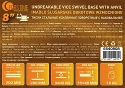 Тиски стальные усиленные поворотные с наковальней 8''-200мм FORSTIME FT-6540908