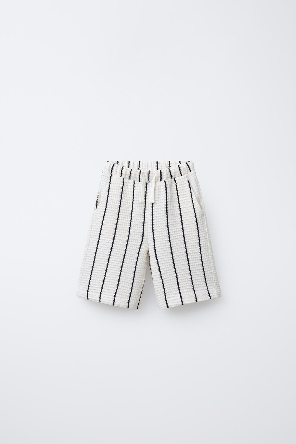 ZARA ШОРТЫ ИЗ КРУЖЕВА КРОШЕ В ПОЛОСКУ, ЭКРЮ / ЧЕРНЫЙ