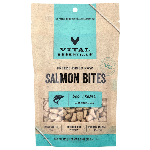 Vital Essentials, сублимированные необработанные лакомства для собак, со вкусом лосося, 70,9 г (2,5 унции)