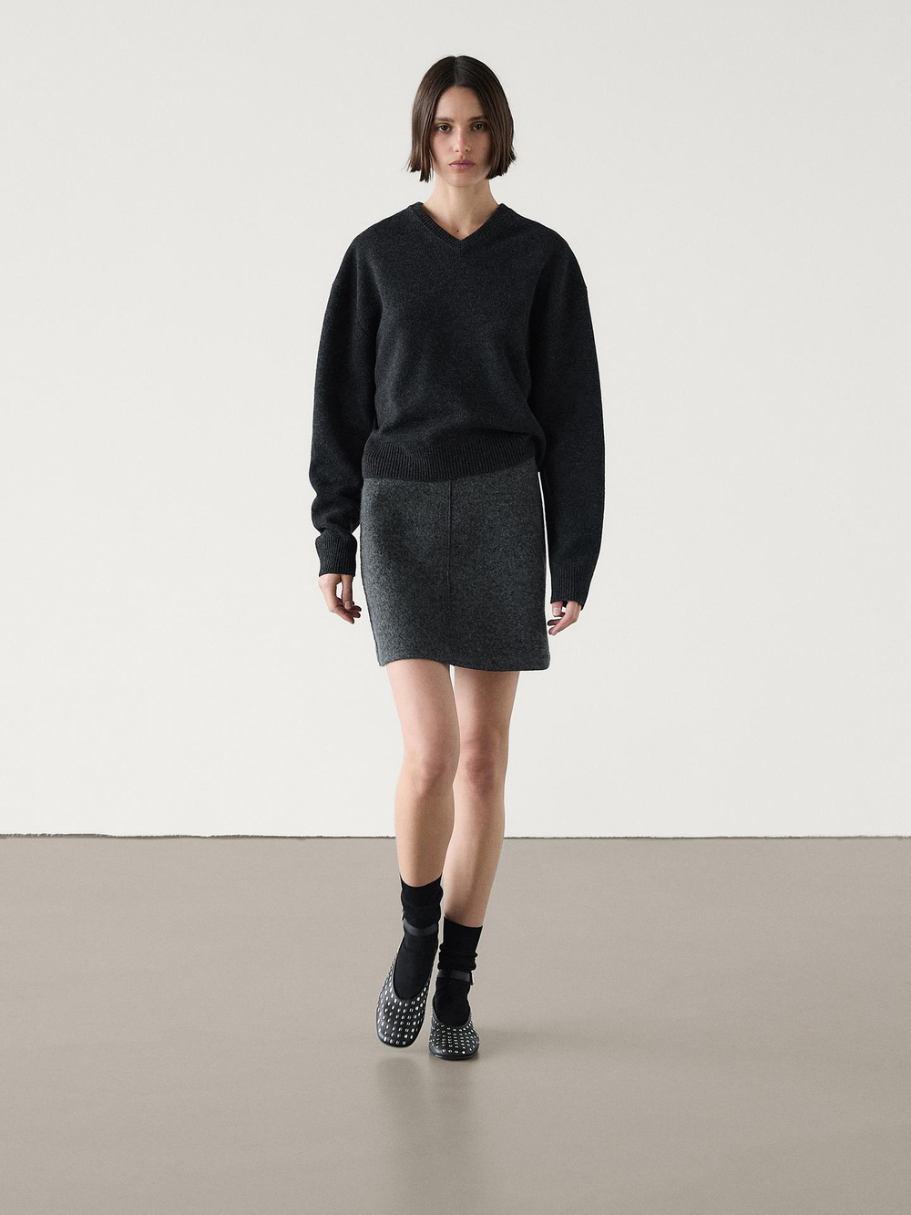 Massimo Dutti Свитер из 100% шерсти, антрацитово-серый