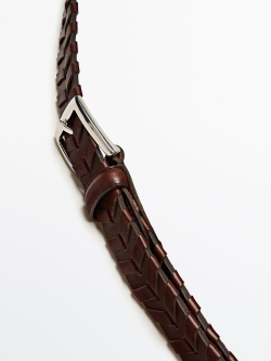 Massimo Dutti Плетеный ремень из кожи, коричневый