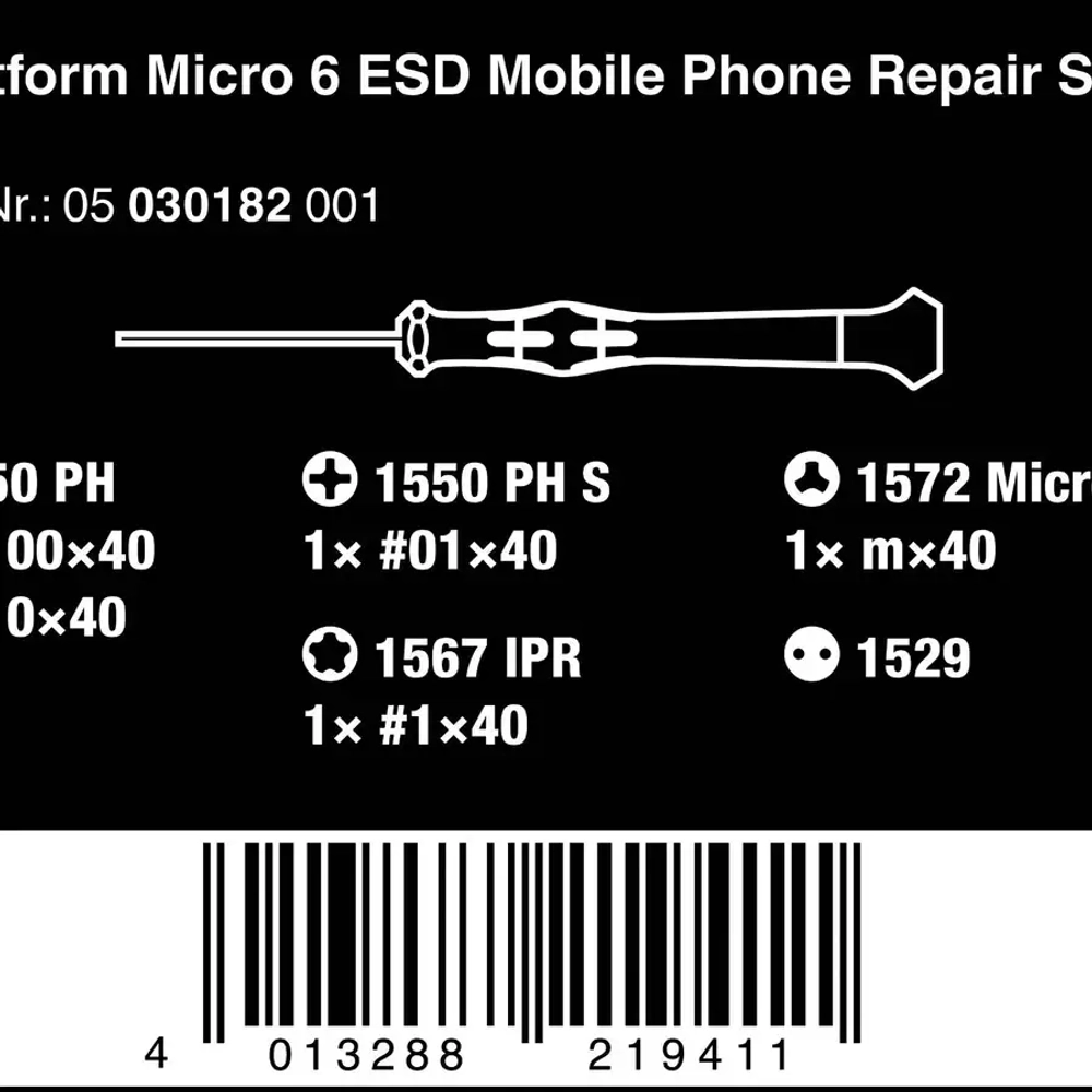 Набор отвёрток для ремонта мобильных телефонов Kraftform Micro 6 ESD WERA 05030182001