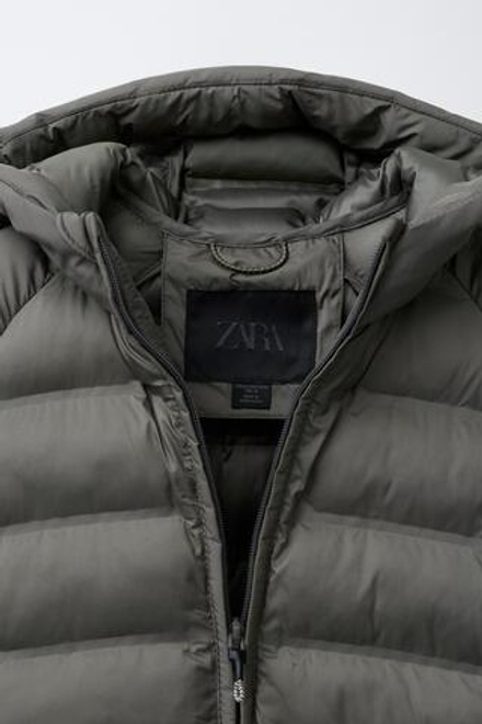 ZARA УЛЬТРАЛЕГКАЯ КУРТКА С КАПЮШОНОМ, СЕРО-КОРИЧНЕВЫЙ
