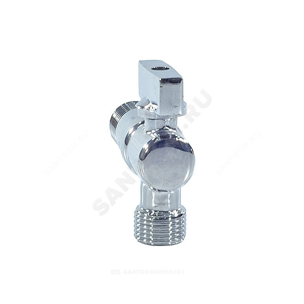 Кран шаровой латунный бытовой хром угловой 1041 G1/2"х3/4" Ру10 НР бабочка без отражателя Aquasfera 1041-02
