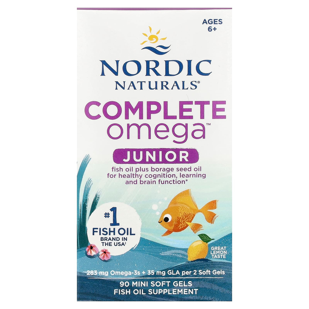 Nordic Naturals, Complete Omega™ Junior, для детей от 6 лет, со вкусом лимона, 90 миникапсул