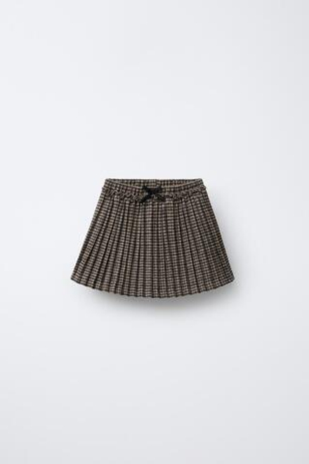 ZARA ЮБКА-ШОРТЫ ПЛИССЕ В КЛЕТКУ, РЫЖЕВАТО-КОРИЧНЕВЫЙ