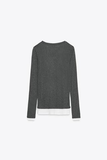 ZARA ФУТБОЛКА С КРУГЛЫМ ВЫРЕЗОМ, ТЕМНЫЙ МЕЛАНЖ