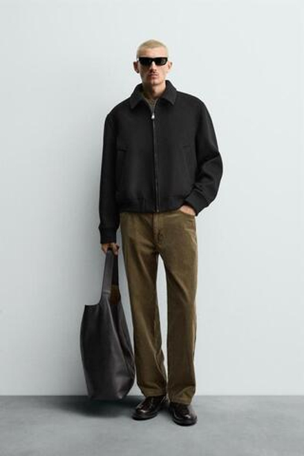 ZARA ВЕЛЬВЕТОВЫЕ БРЮКИ REGULAR FIT, ТЕМНЫЙ ХАКИ