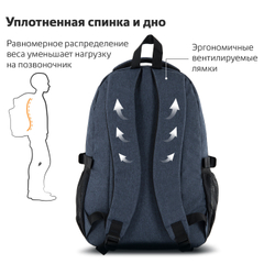 Рюкзак BRAUBERG HIGH SCHOOL универсальный, 3 отделения, "Сапфир", синий, 46х31х18 см, 270760