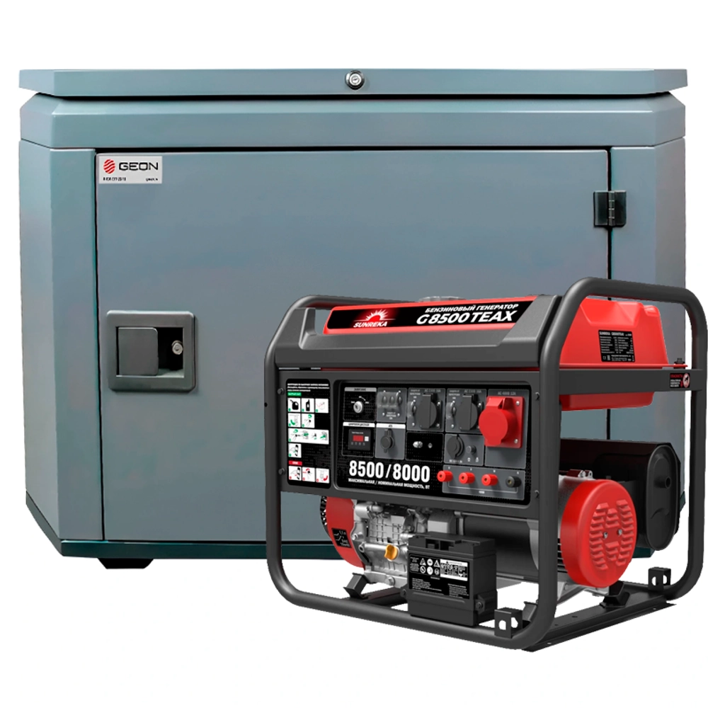 Генератор бензиновый SUNREKA G8500TEAX с кожухом Geon 1200 RAL 7024