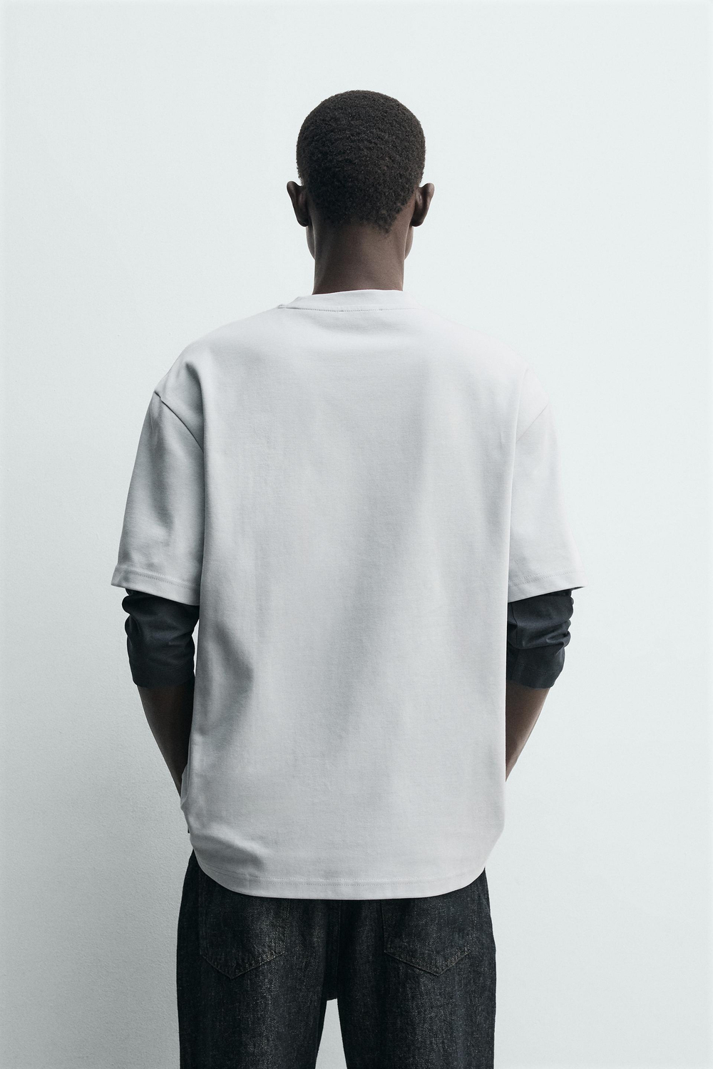 ZARA ФУТБОЛКА RELAXED FIT INTERLOCK, СВЕТЛО-СЕРЫЙ