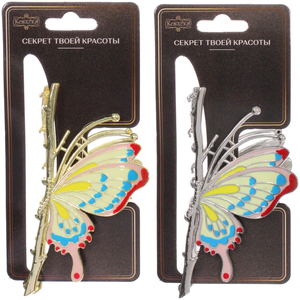 Заколка-краб для волос «PORTOFINO», бабочка, цвет золото и хром, 11,5*5,3см