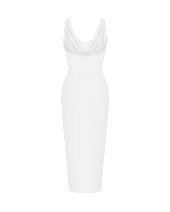 Платье миди драпированное из атласа