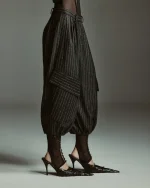 Бриджи из шерсти в полоску, Серые