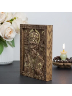 Николай Чудотворец деревянная резная икона, ясень