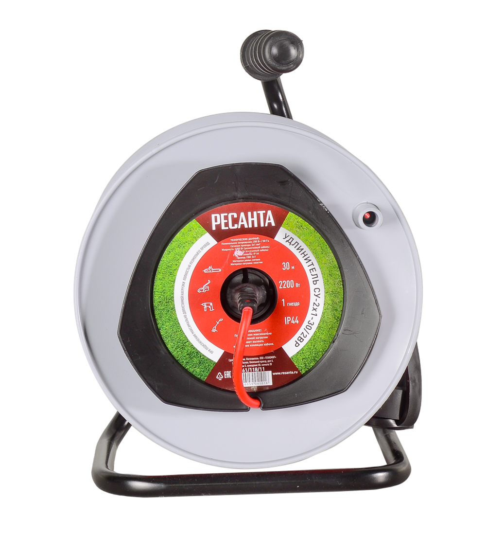 Удлинитель силовой на катушке Ресанта СУ-2х1-30/2ВР (с выкл., 1 розетка, IP44)