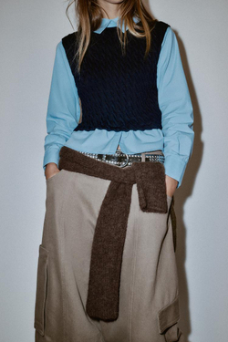 ZARA КОМБИНИРОВАННАЯ РУБАШКА ИЗ ПОПЛИНА, МОРСКОЙ СИНИЙ