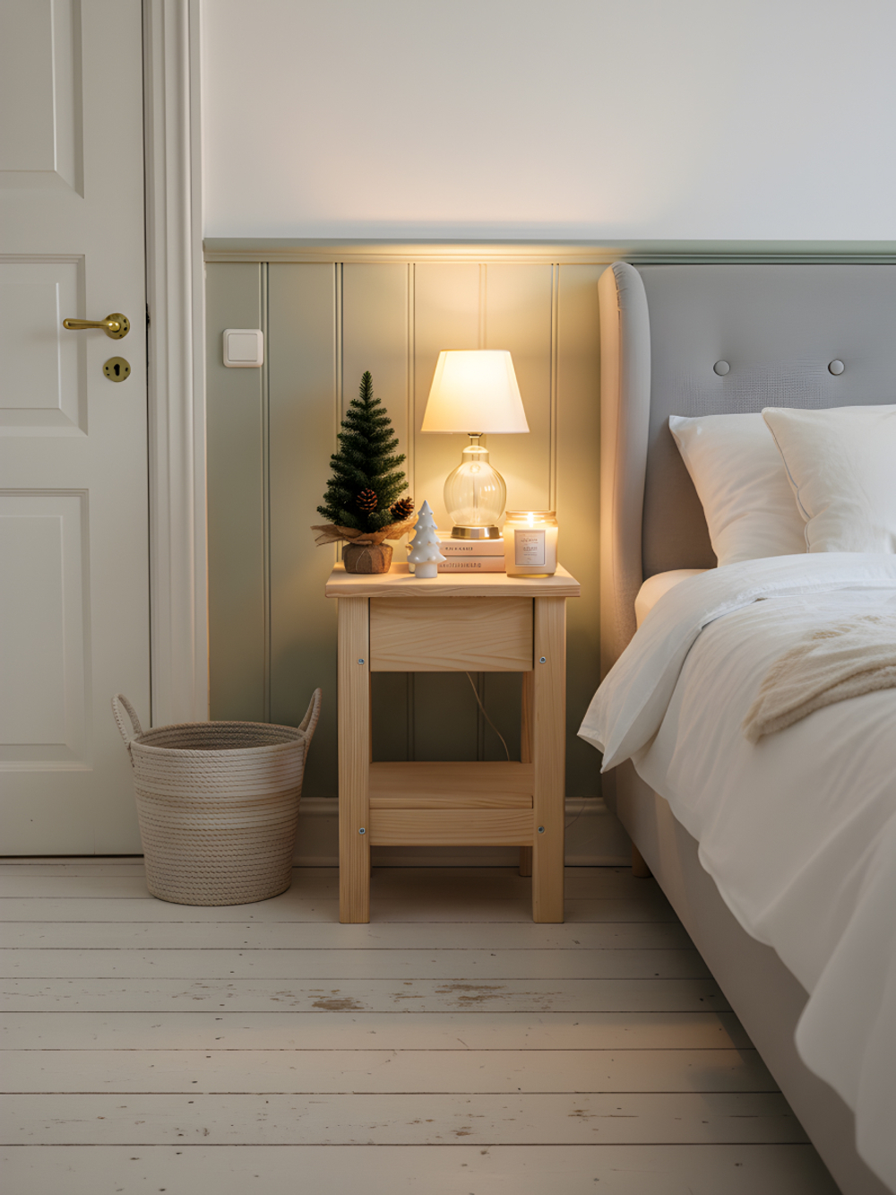 Прикроватная тумба из сосны Ральф с ящиком, 33х33х44 см, табурет деревянный, в натуральной отделке