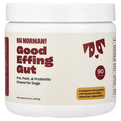 Oh Norman, Good Gut, жевательные таблетки с пробиотиком для собак, до и после еды, 90 мягких жевательных таблеток, 270 г (9,5 унции)