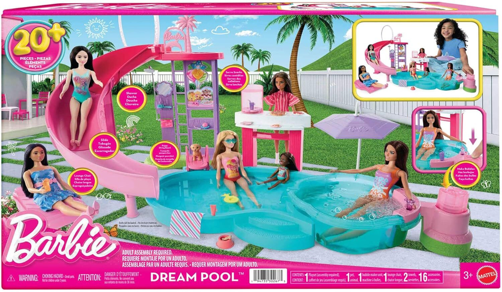 Игровой набор бассейн с 6 игровыми зонами Barbie Basen, JKG83
