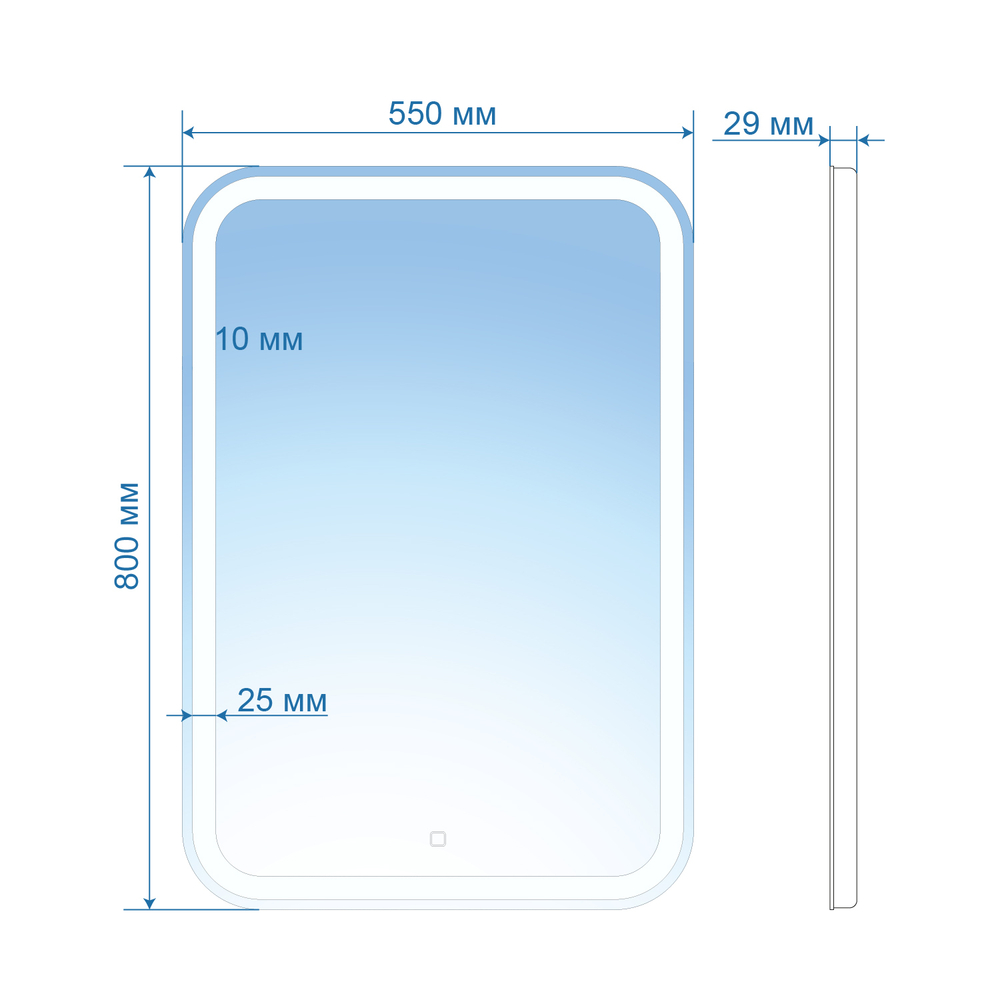 Зеркало с подсветкой Мальва, 55х80 см (бесконтактный сенсор, холодный свет 6000К)