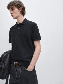 Massimo Dutti Поло из рельефного хлопка, темно-синий