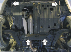 Защита картера Двигателя, КПП. 2 мм, Сталь. для Nissan Primera 2002-2009 MOTODOR.01406