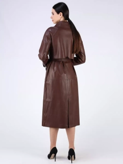 Кожаный тренч длинный с поясом плащ