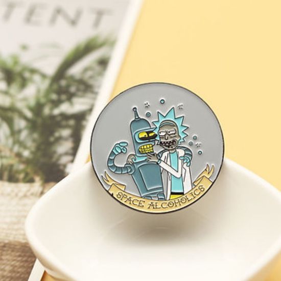 Значок металлический "Коллаборация. Футурама и Рик и Морти" 4,5х4,5см