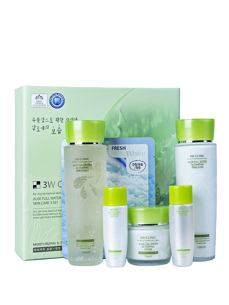 3W Clinic Набор средств с экстрактом алоэ вера  Aloe Full Water Activating Skin 3 Kit Set