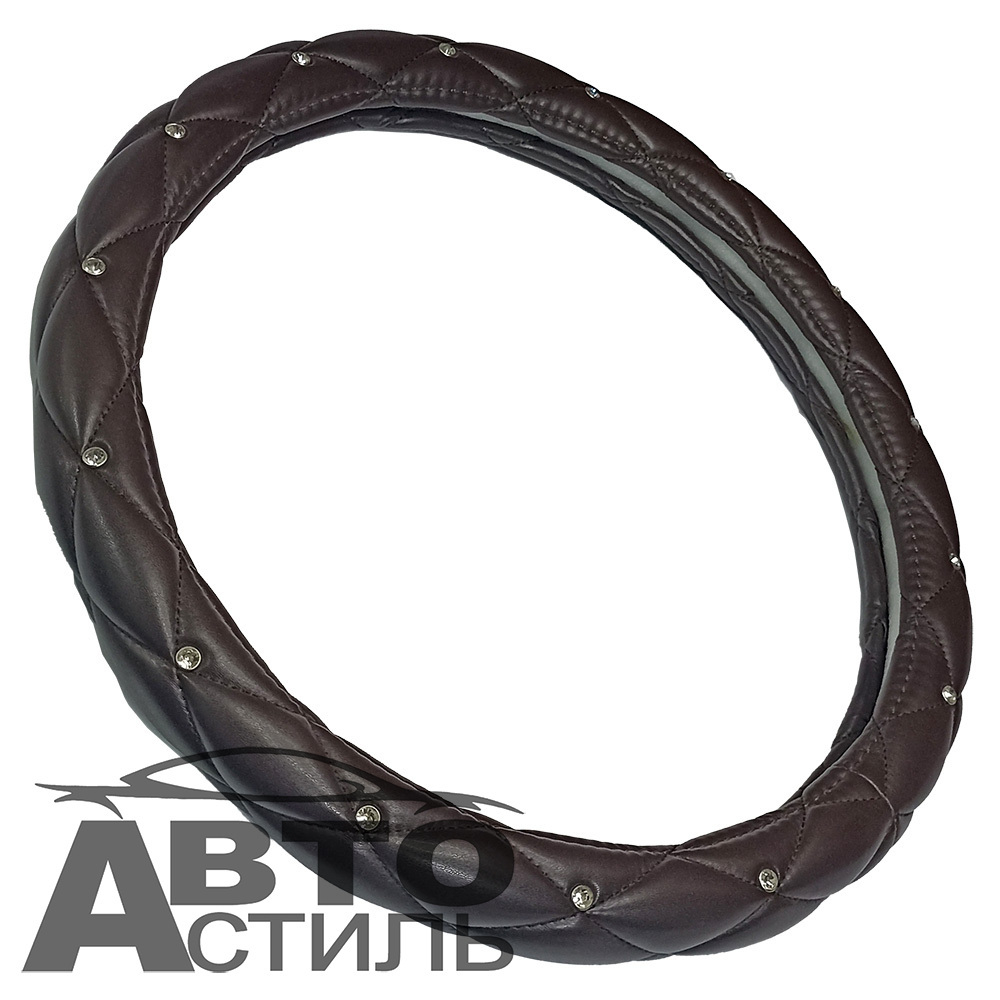 Оплетка на руль круглая Coolpart DIAMOND (37*38) ромб к/з кофейный СТРАЗЫ F5068CF