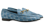 GUCCI Gucci Jordaan logo print and Horse Collar buckle loafers women's Blue