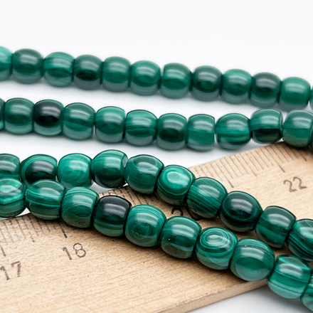 Малахит бусины, бочонок, размер около 5,4*6,4 мм, цена за набор 17 шт (1/4 нити)