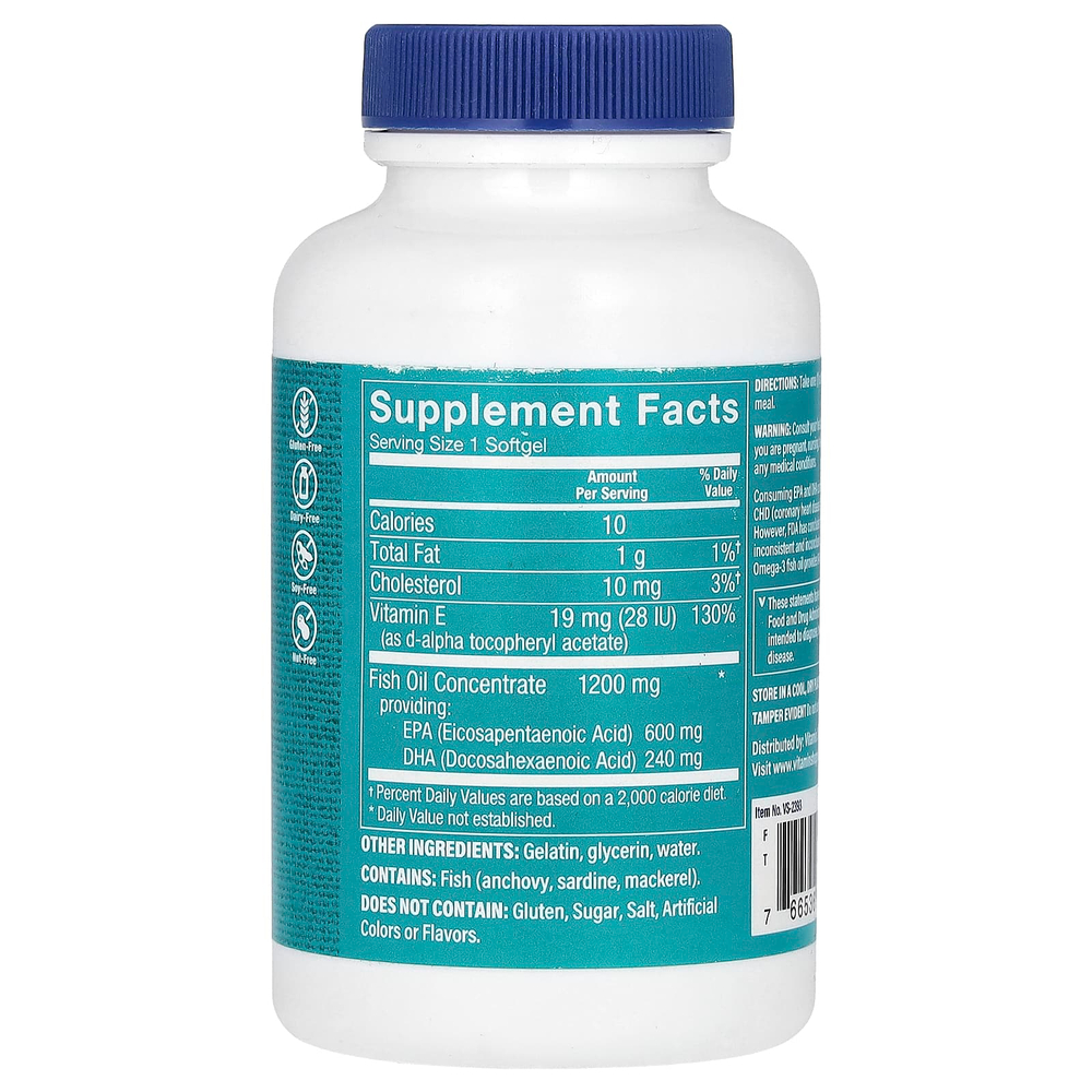 The Vitamin Shoppe, рыбий жир с омега-3, 60 мягких таблеток