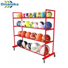 Стеллаж на колесиках для мячей разборный высота 2500 (цвет красный) 5 полок