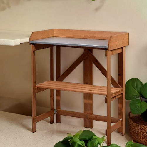 Садовый стол деревянный для сада и дачи с цинковой столешницей, для пересадки растений и цветов