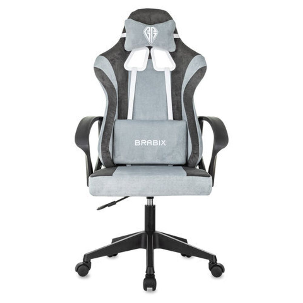 Кресло компьютерное BRABIX "Forcer GM-127", 2 подушки, ткань, серое/светло-голубое, 533214