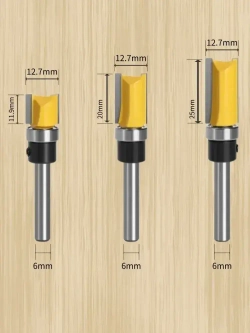 Фреза по дереву кромочная прямая для выборки заподлицо с верхним подшипником ,хвостовик 6 мм,3шт